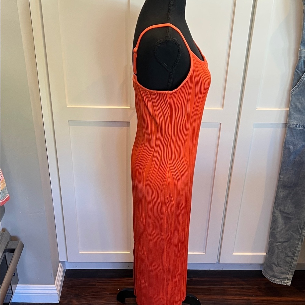 Prettygarden Vibrant Orange Textured Midi Orange Midi Size M - Picture 5 of 8